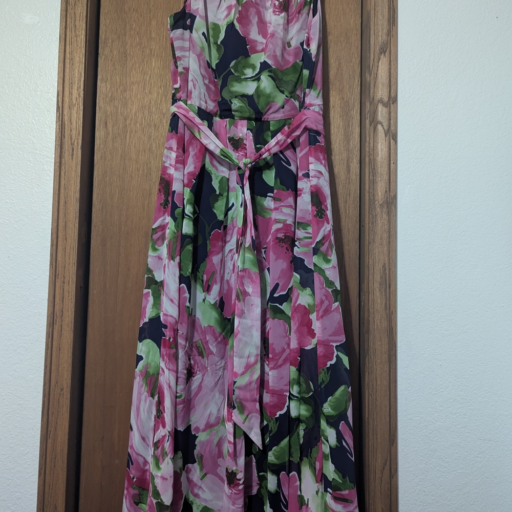 Donna Ricco Pink and Green Floral Maxi Dress